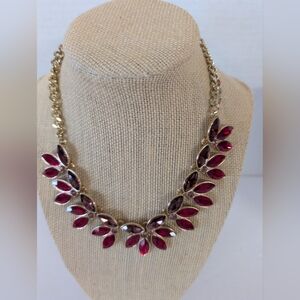 Necklace In Gold and Red Leaf Necklace Bib Stay